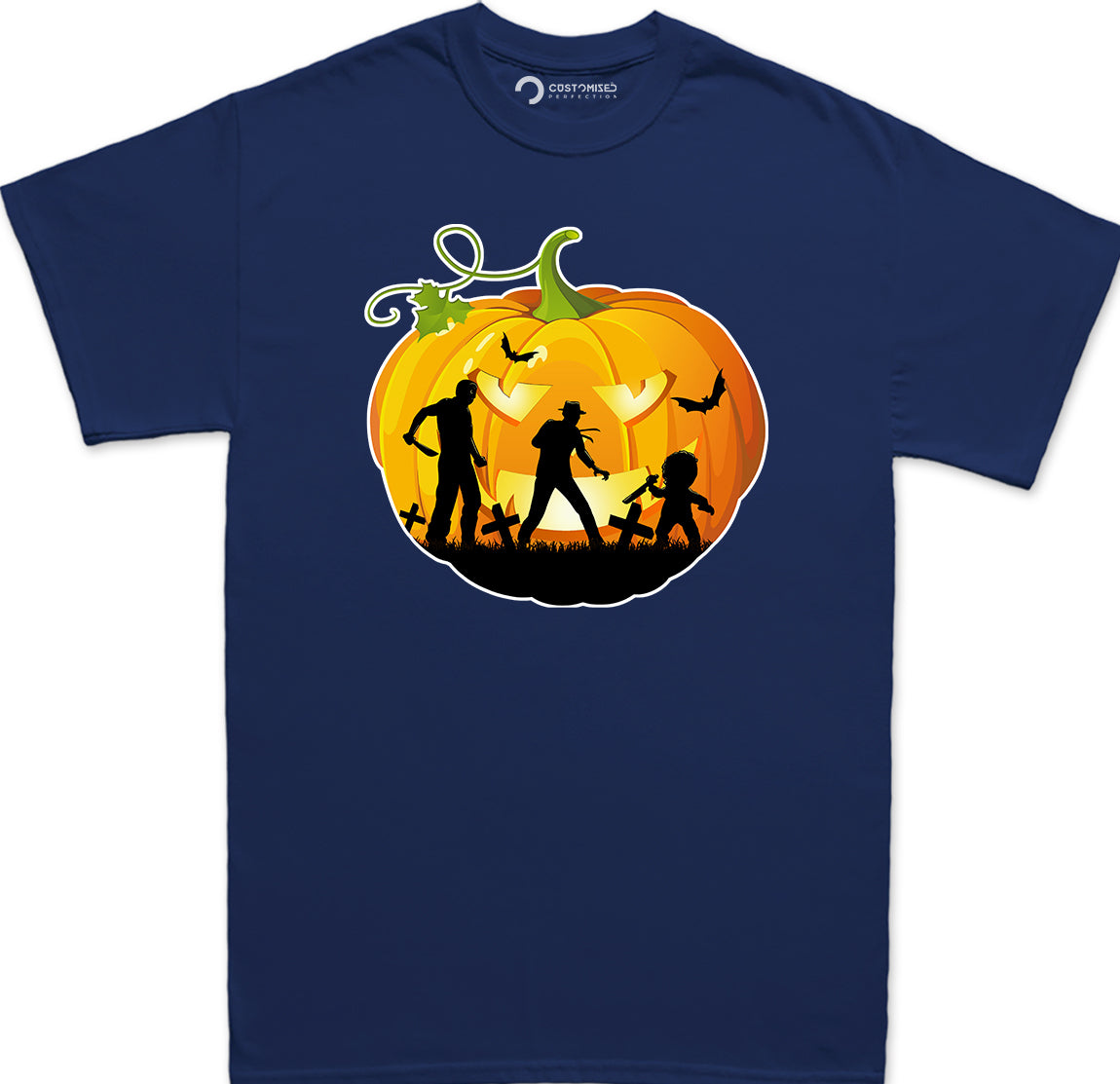 Horror Movie Icons Pumpkin Mens Halloween Shirt Michael Myers, Freddy Krueger & Chucky - Halloween Graphic Tee