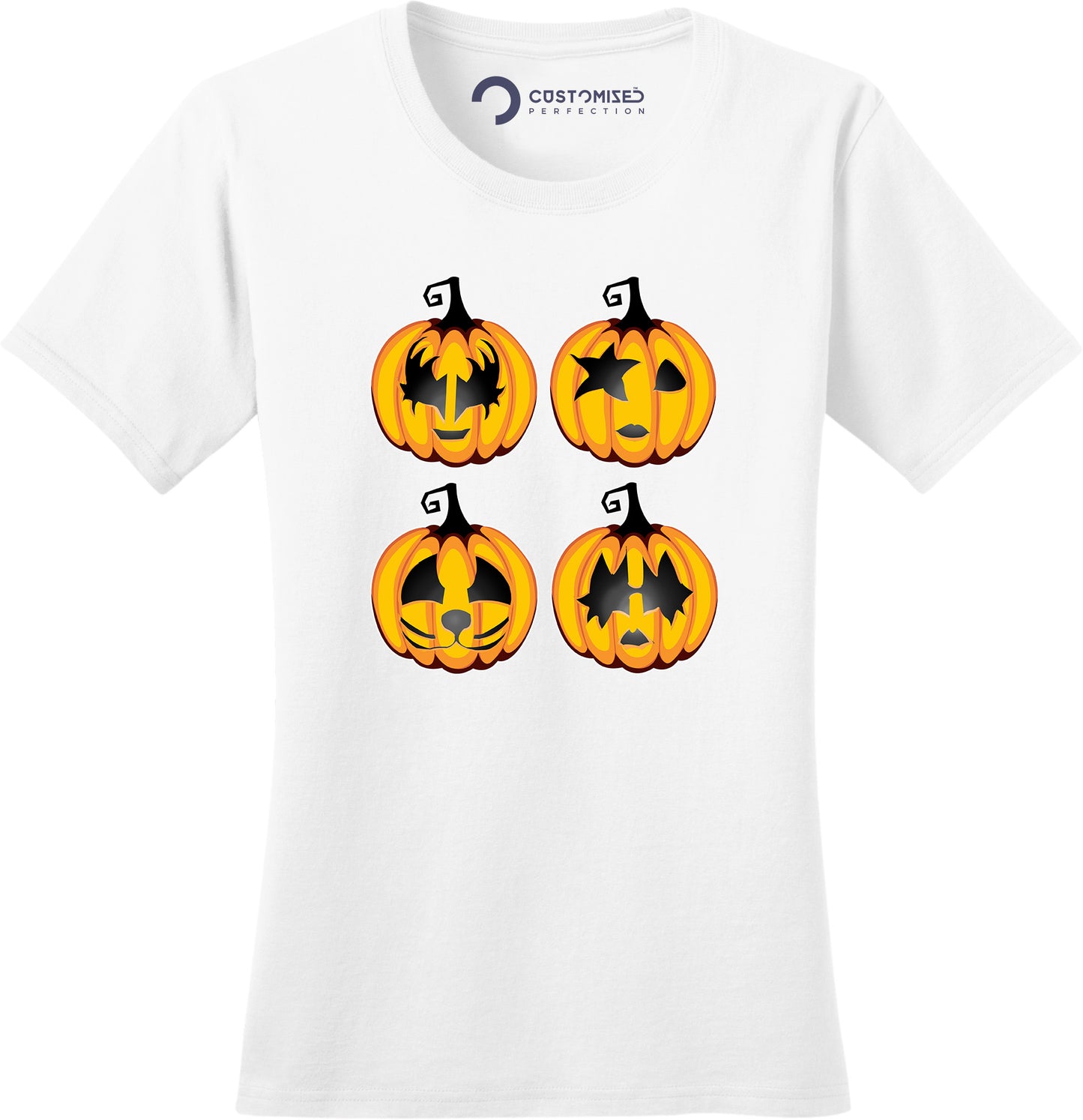 Womens Halloween Rock Pumpkin Scary Costume Ladies T Shirt (Tee, Top)