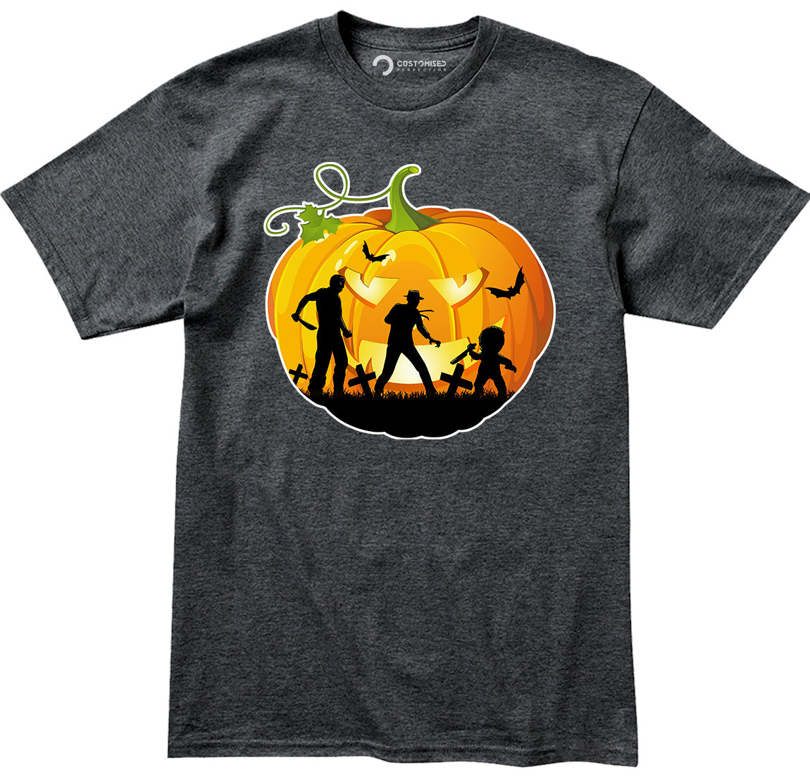 Horror Movie Icons Pumpkin Mens Halloween Shirt Michael Myers, Freddy Krueger & Chucky - Halloween Graphic Tee