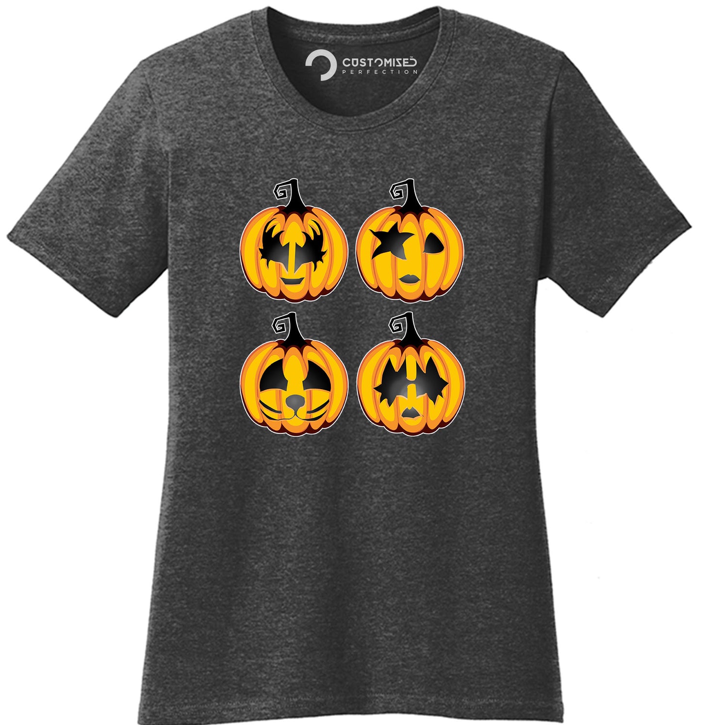 Womens Halloween Rock Pumpkin Scary Costume Ladies T Shirt (Tee, Top)