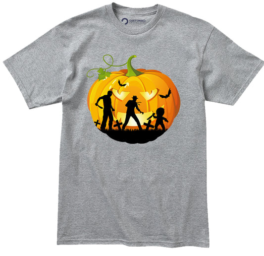 Horror Movie Icons Pumpkin Mens Halloween Shirt Michael Myers, Freddy Krueger & Chucky - Halloween Graphic Tee