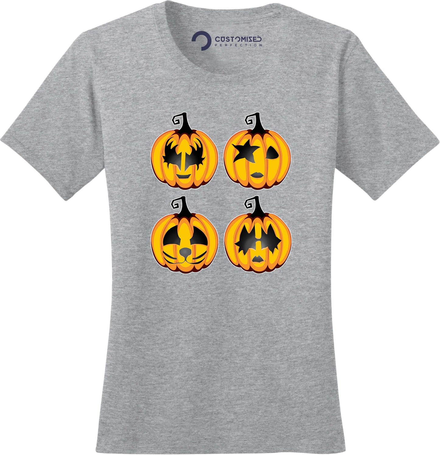 Womens Halloween Rock Pumpkin Scary Costume Ladies T Shirt (Tee, Top)