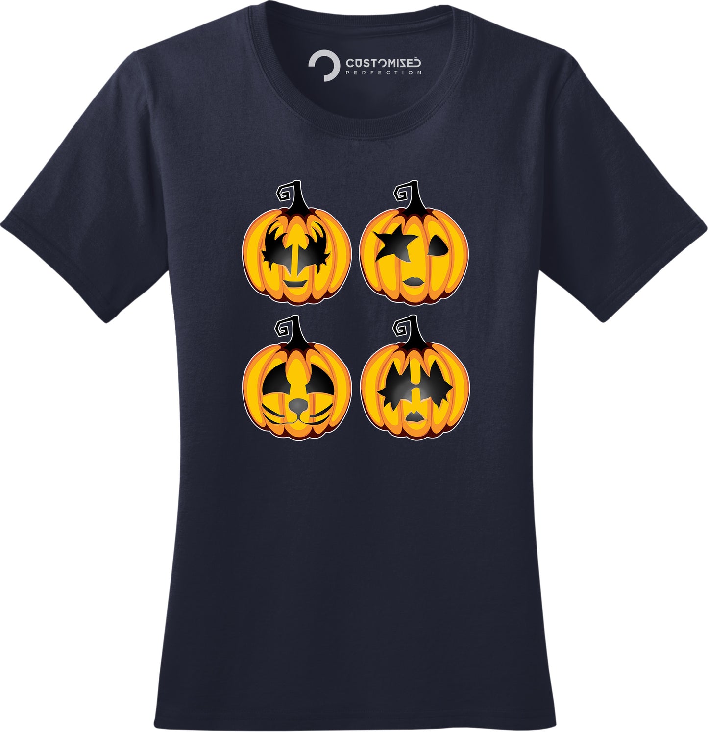 Womens Halloween Rock Pumpkin Scary Costume Ladies T Shirt (Tee, Top)