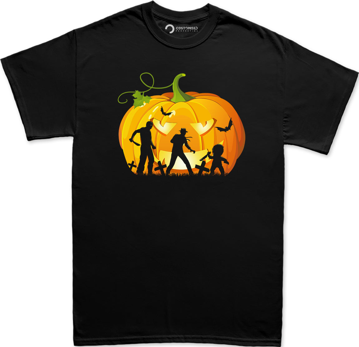 Horror Movie Icons Pumpkin Mens Halloween Shirt Michael Myers, Freddy Krueger & Chucky - Halloween Graphic Tee