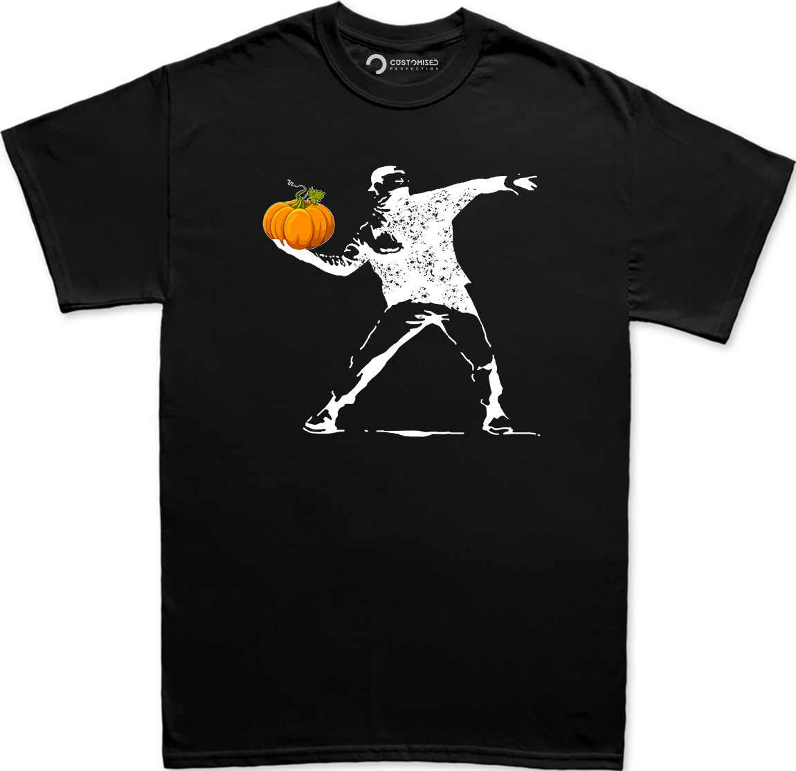 Happy Halloween Shirts for Men Adults - Pumpkin Banksy Graphic Tee - Jack-o-Lantern Men's Halloween Tshirt - Funny Pumpkin